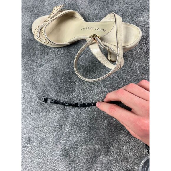 Marc Jacobs Suede Studded Heel Sandals EU 37 White Ankle Strap Made in Italy - Picture 11 of 11